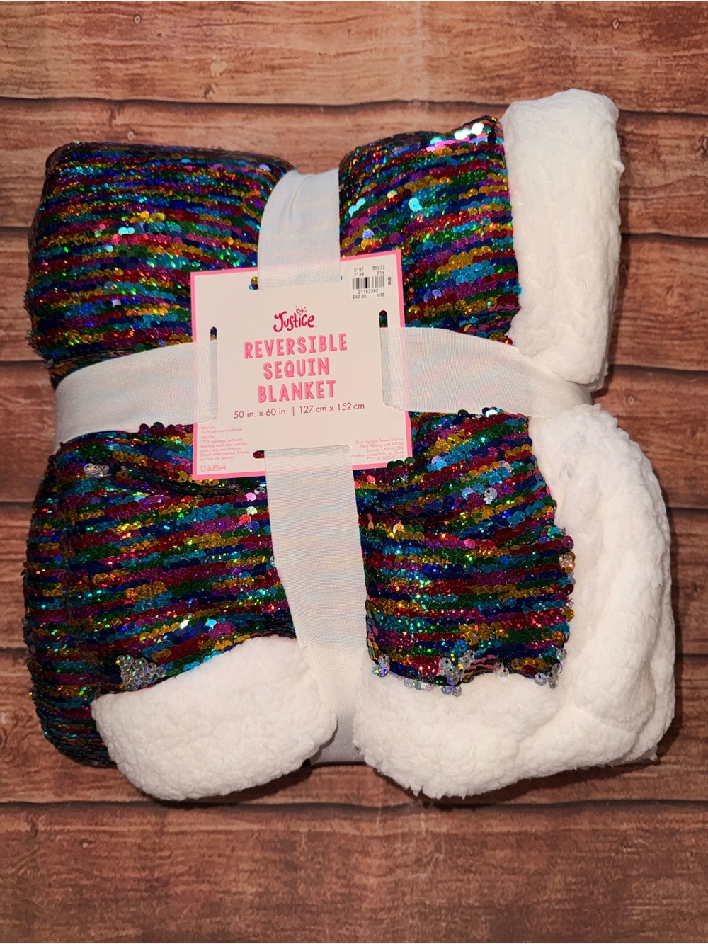 Justice Multicolor Sequin Reversible Throw with White Sherpa
